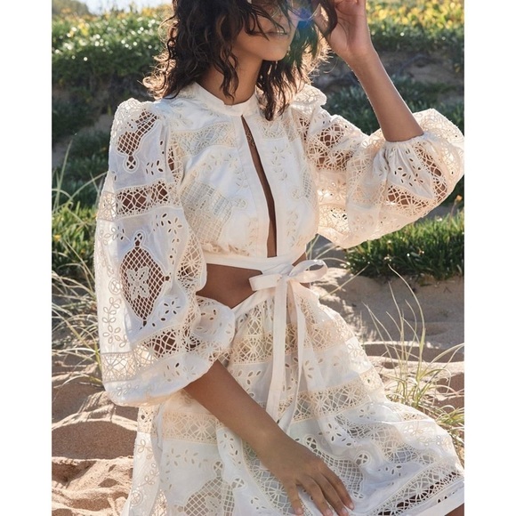 Zimmermann Dress Aliane Cutout Broderie Anglaise Lace Cotton Mini Ivory 2 NWT - Picture 10 of 13